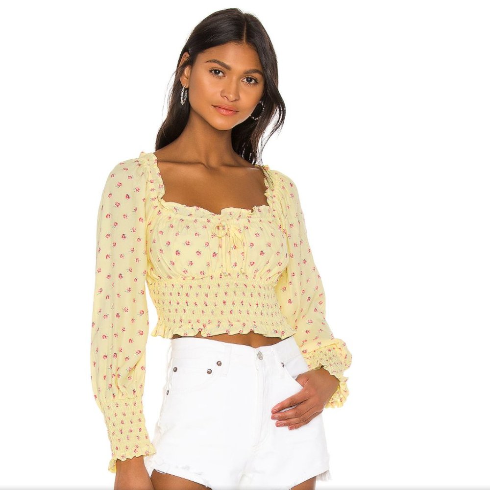 Faithfull the Brand Ella Yellow Puff Sleeve Top XS